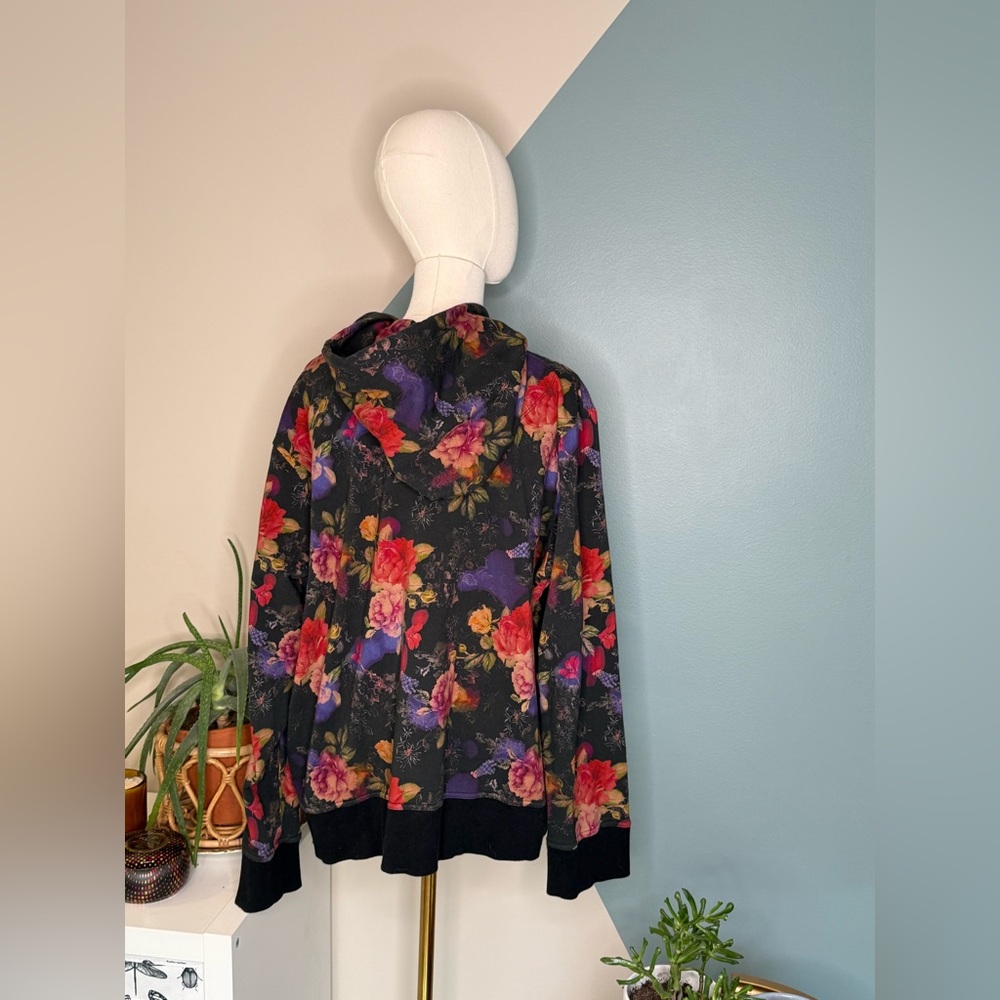 Johnny Was Los Angeles Floral Zip Hoodie XXL Black Cotton Stretch Boho Artsy - Picture 6 of 13